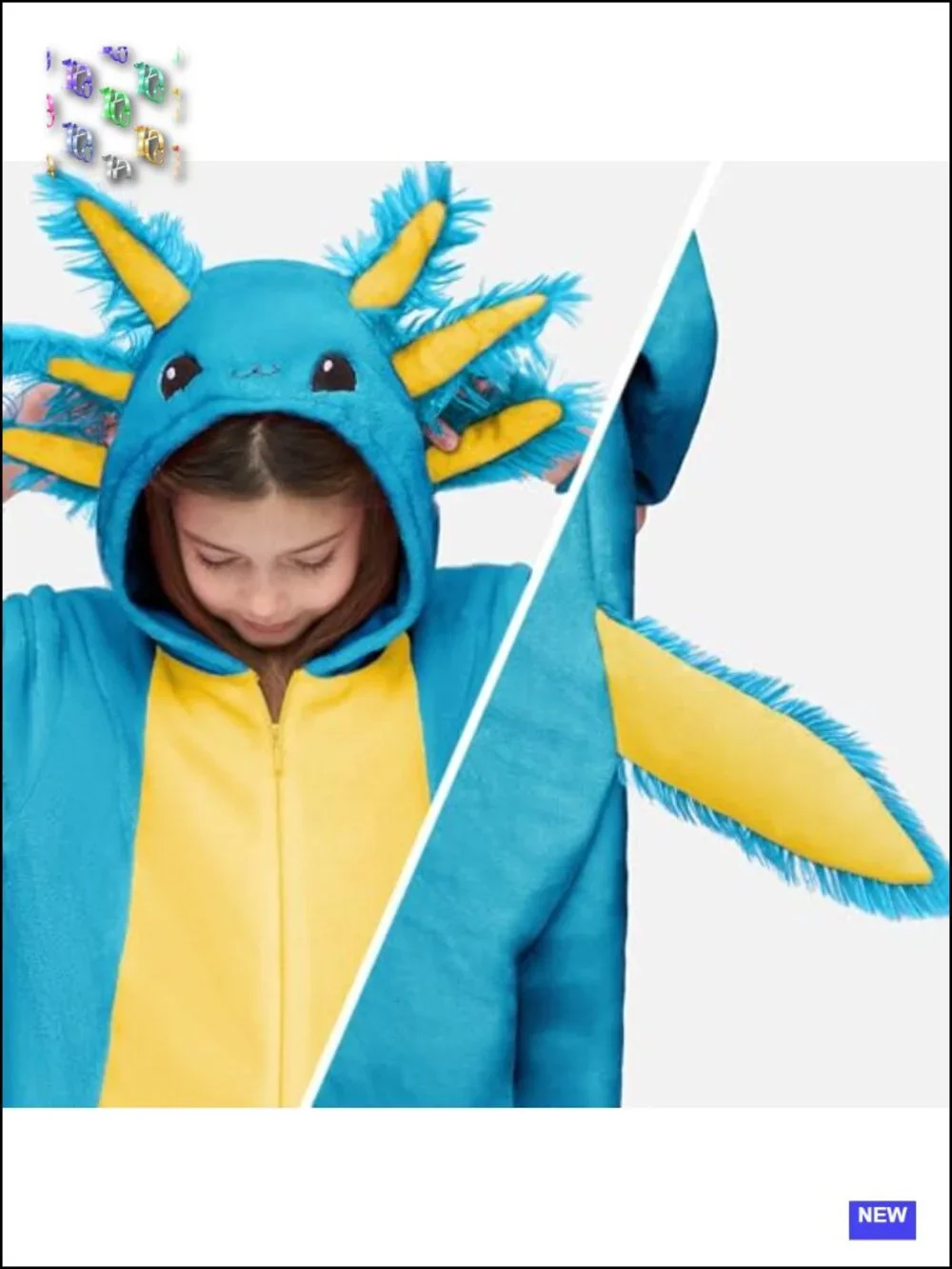 Kids Halloween Axolotl Costume Zip-Up Hooded Jumpsuit Cosplay Party One-Piece
